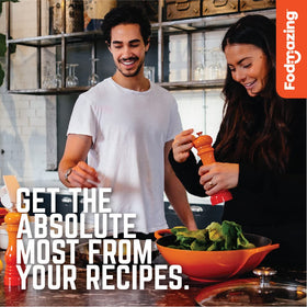 Fodmazing Onion Replacer kitchen counter emphasizes pantry-friendly, fat-free seasoning.