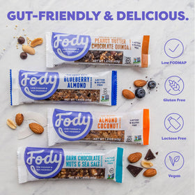 Fody almond coconut snack bar close-up with nutty texture and wholesome ingredients