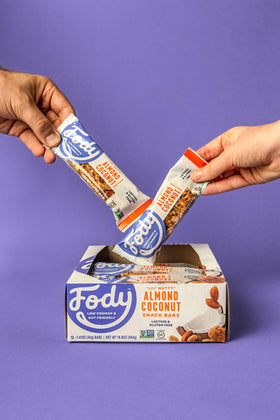 Fody almond coconut snack bar nut bite on a plate