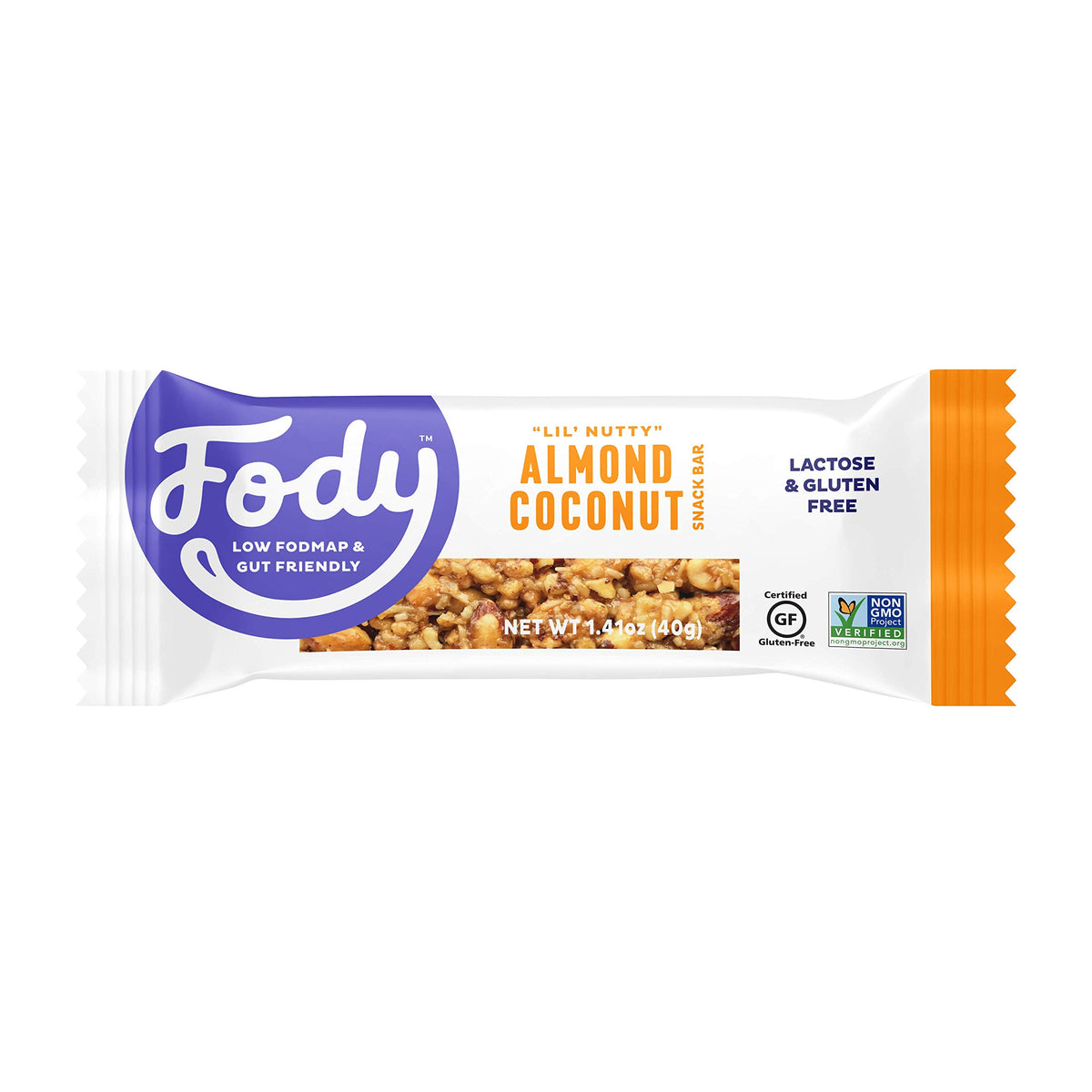 Fody almond coconut snack bar texture with visible nuts
