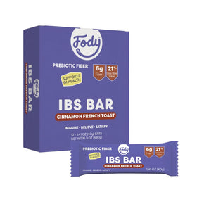 Fody Cinnamon French Toast Bars pack 12 front for IBS-friendly on-the-go snacking