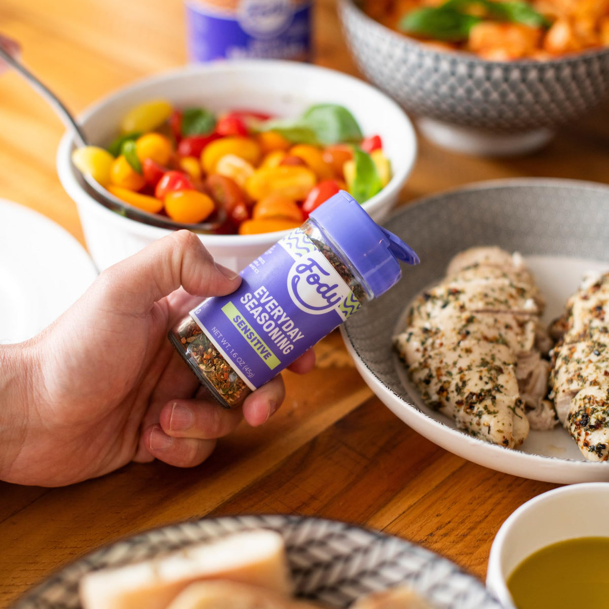 Low FODMAP badge on Fody Everyday Seasoning signifies IBS-friendly certification.
