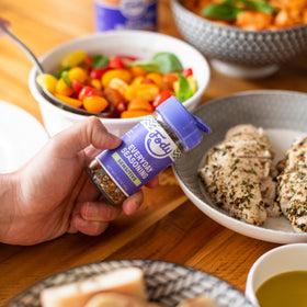 Low FODMAP badge on Fody Everyday Seasoning signifies IBS-friendly certification.