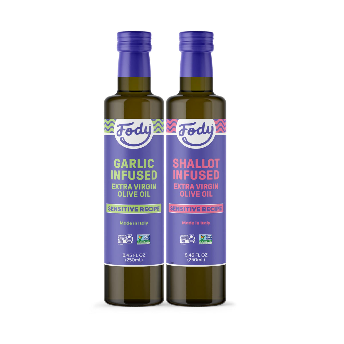 Fody Garlic & Shallot Infused EVOO bottle pouring for rich meals