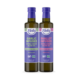 Fody Garlic & Shallot Infused EVOO bottle pouring for rich meals