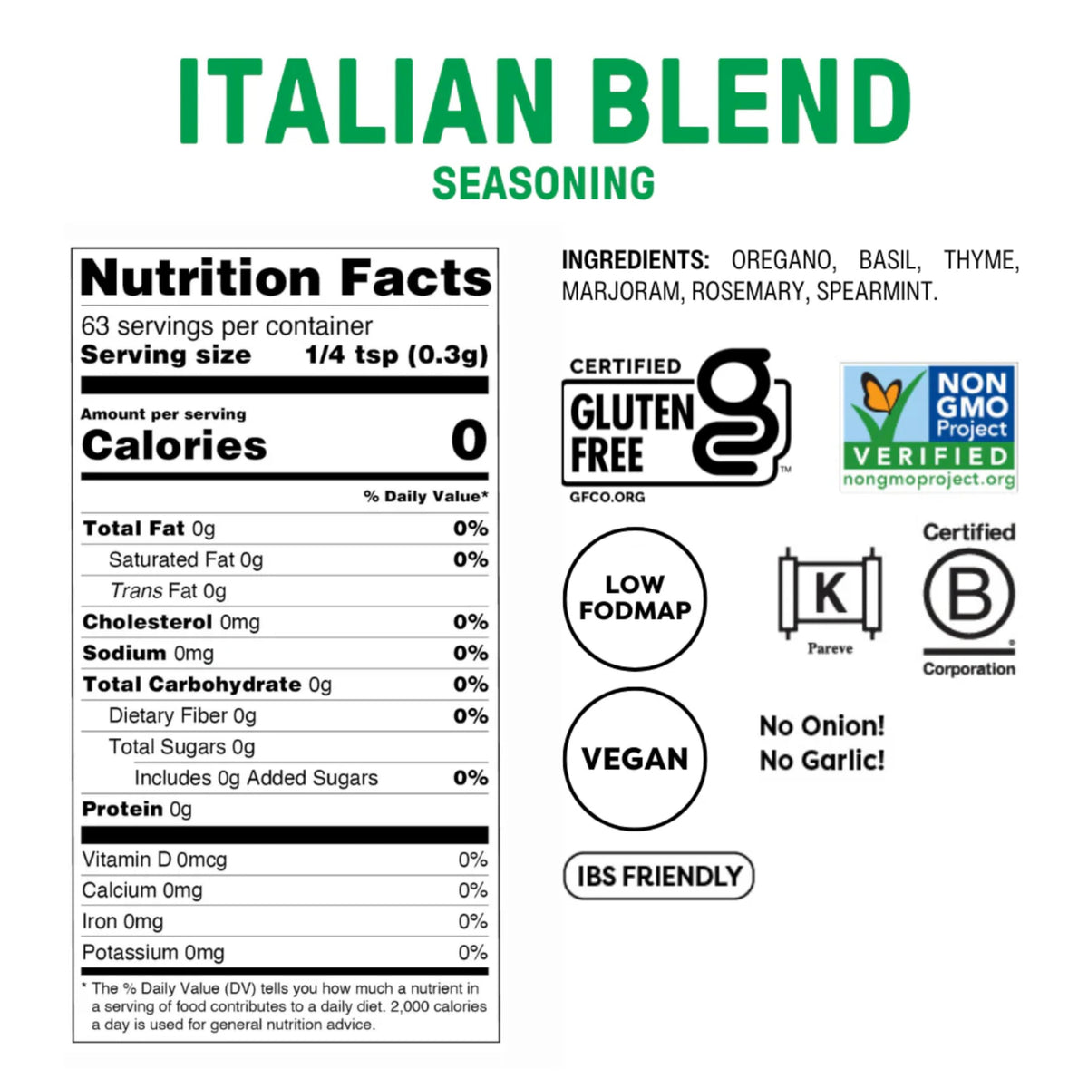 Fody Italian Blend Seasoning bottle being sprinkled onto pasta for quick flavor