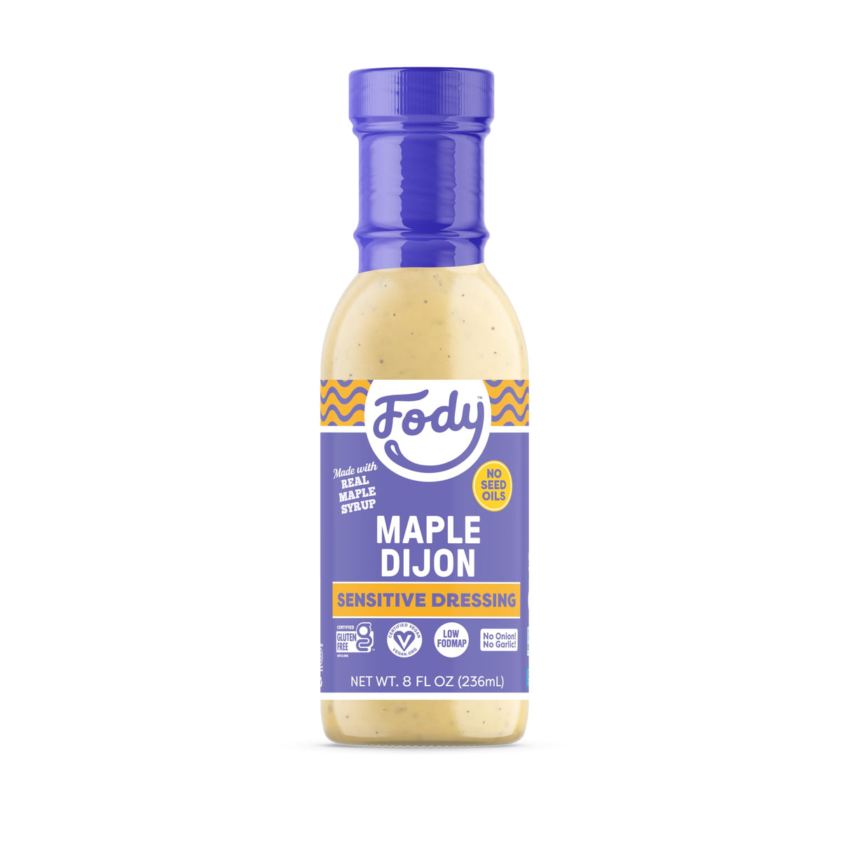Fody Maple Dijon dressing bottle ideal for flavorful low FODMAP salads