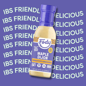 Fody Maple Dijon label showing gluten-free, vegan, non-GMO credentials