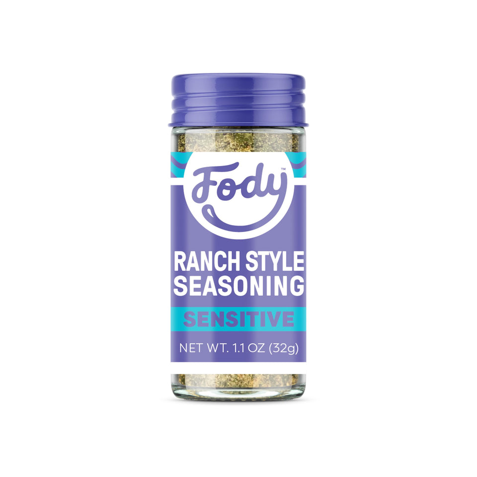 Fody Ranch Seasoning jar ready to sprinkle over salads for IBS-friendly flavor.