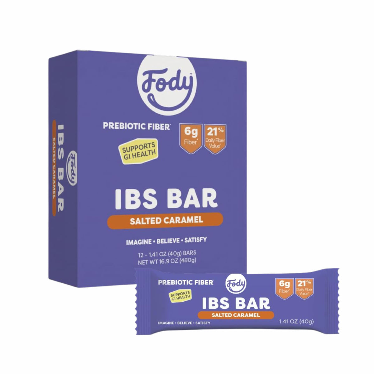 Fody Salted Caramel IBS snack bars pack for on-the-go snacking