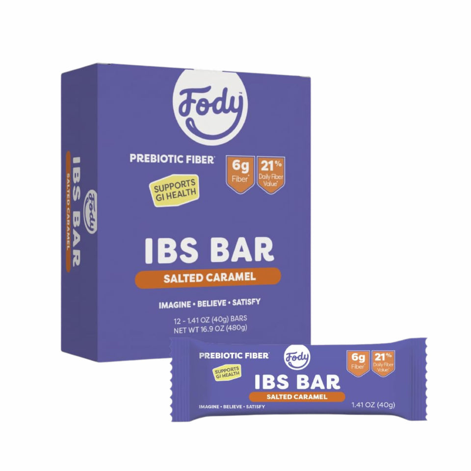 Fody Salted Caramel IBS snack bars pack for on-the-go snacking