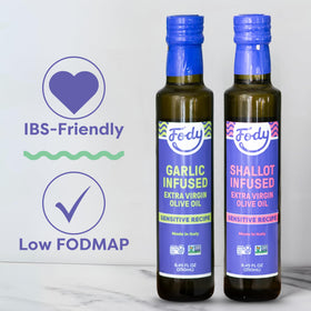 Fody Shallot Infused Olive Oil dressing image demonstrates easy drizzling over greens.