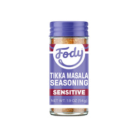 Fody Tikka Masala Seasoning bottle close-up for quick gut-friendly curries