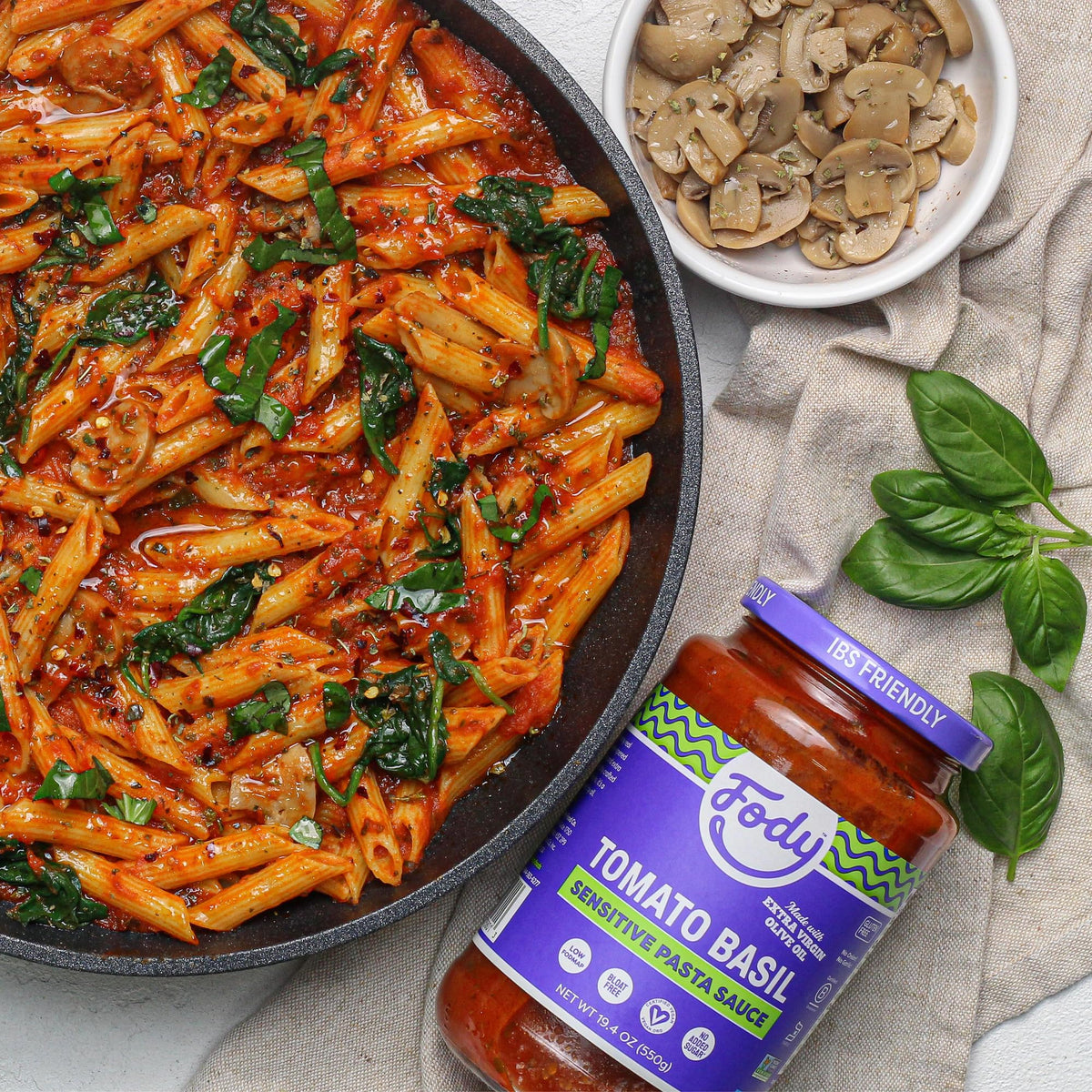 Fody Tomato Basil sauce spoon suggests simple serving