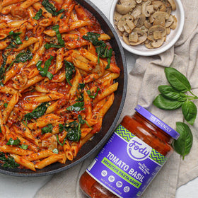 Fody Tomato Basil sauce spoon suggests simple serving