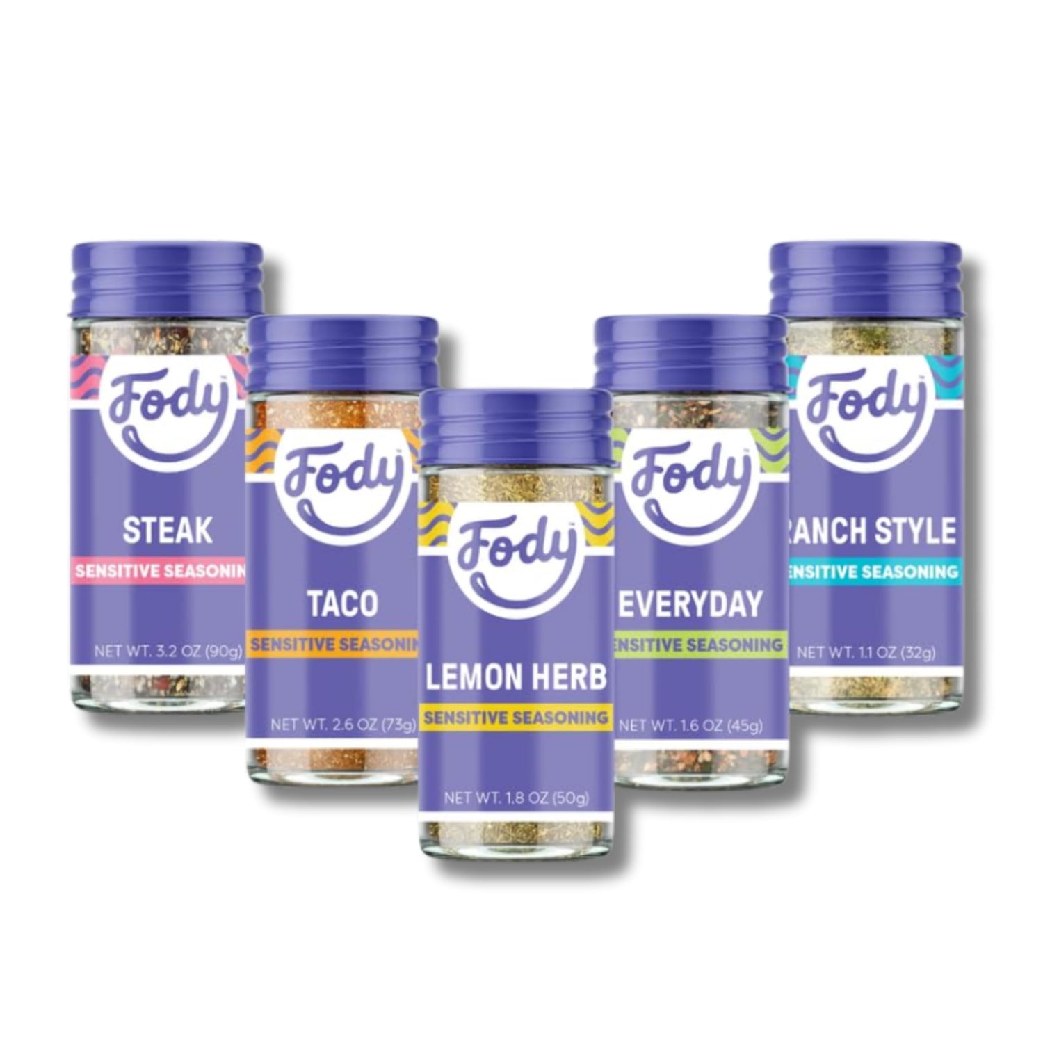 Fody Variety Seasoning Pack collection, versatile jars for flavorful, gut-friendly meals.