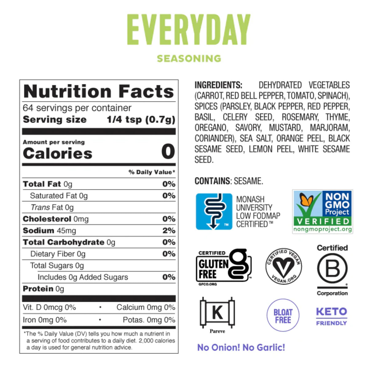 Fody low FODMAP seasoning jar emphasizes herb-forward aroma for IBS-friendly cooking.