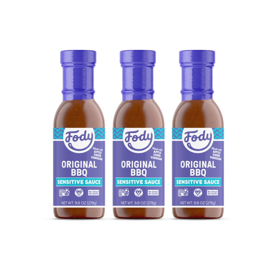 Fody Vegan BBQ Sauce bottle front — low FODMAP and gluten-free for IBS-friendly meals.