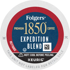 Folgers 1850 Expedition Blend K-Cups close-up reveals polished pods.