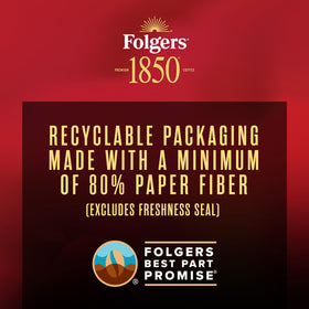Folgers 1850 Trailblazer label detail showing medium-dark roast notes.