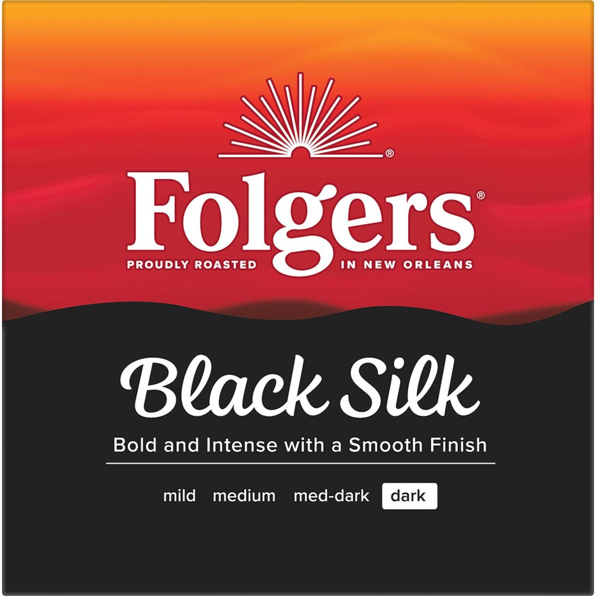 Dark roast aroma image highlights Folgers Black Silk for a rich morning cup.