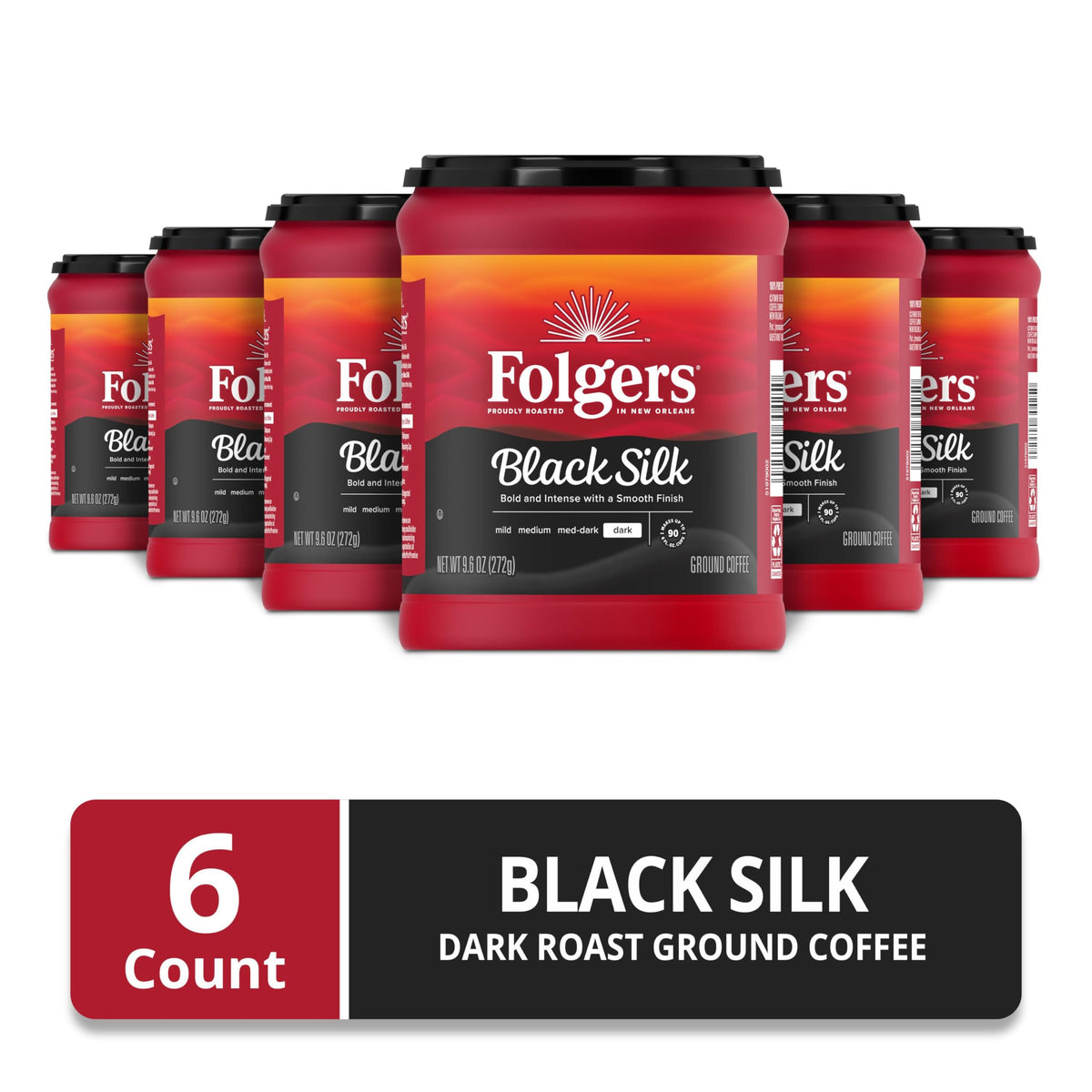 Closeup of Folgers Black Silk Dark Roast grounds showing rich color and quality