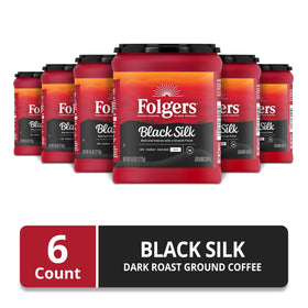 Closeup of Folgers Black Silk Dark Roast grounds showing rich color and quality