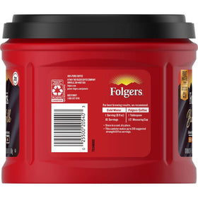 Close-up of Folgers Black Silk ground coffee showing bold, smooth blend.