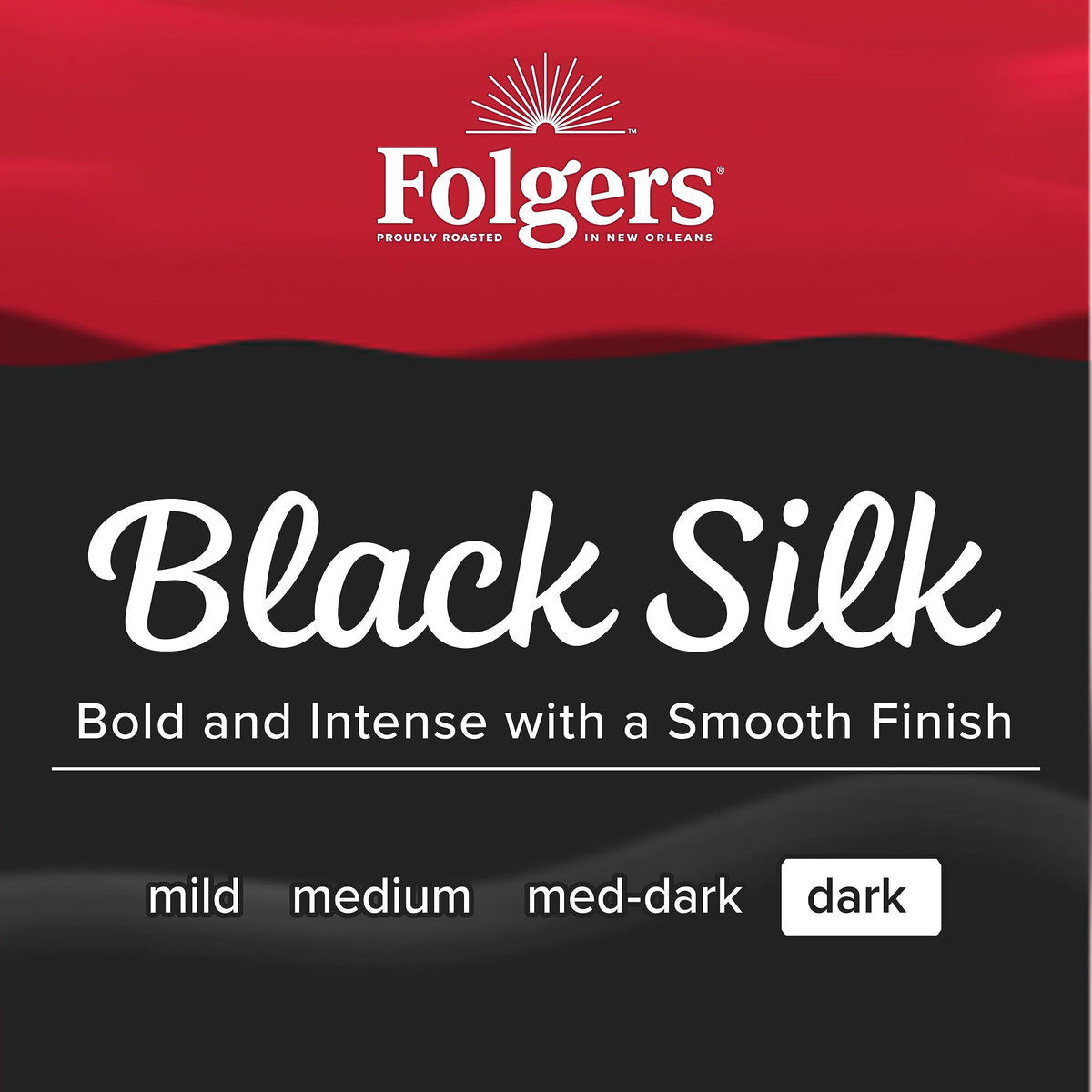Folgers Black Silk Dark Roast canisters stacked for pantry-ready coffee supply