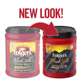 Folgers Black Silk AromaSeal canister; aroma preserved for richer brews.