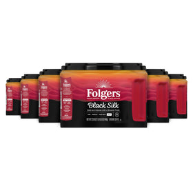 Folgers Black Silk ground coffee canisters pack for convenient six-pack value