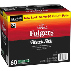 Folgers Black Silk pods in a dispenser enable quick, mess-free brewing.