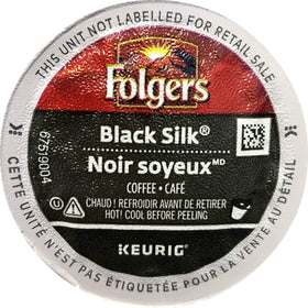 Folgers Black Silk K-Cups box front showing bold aroma ready for Keurig brewing