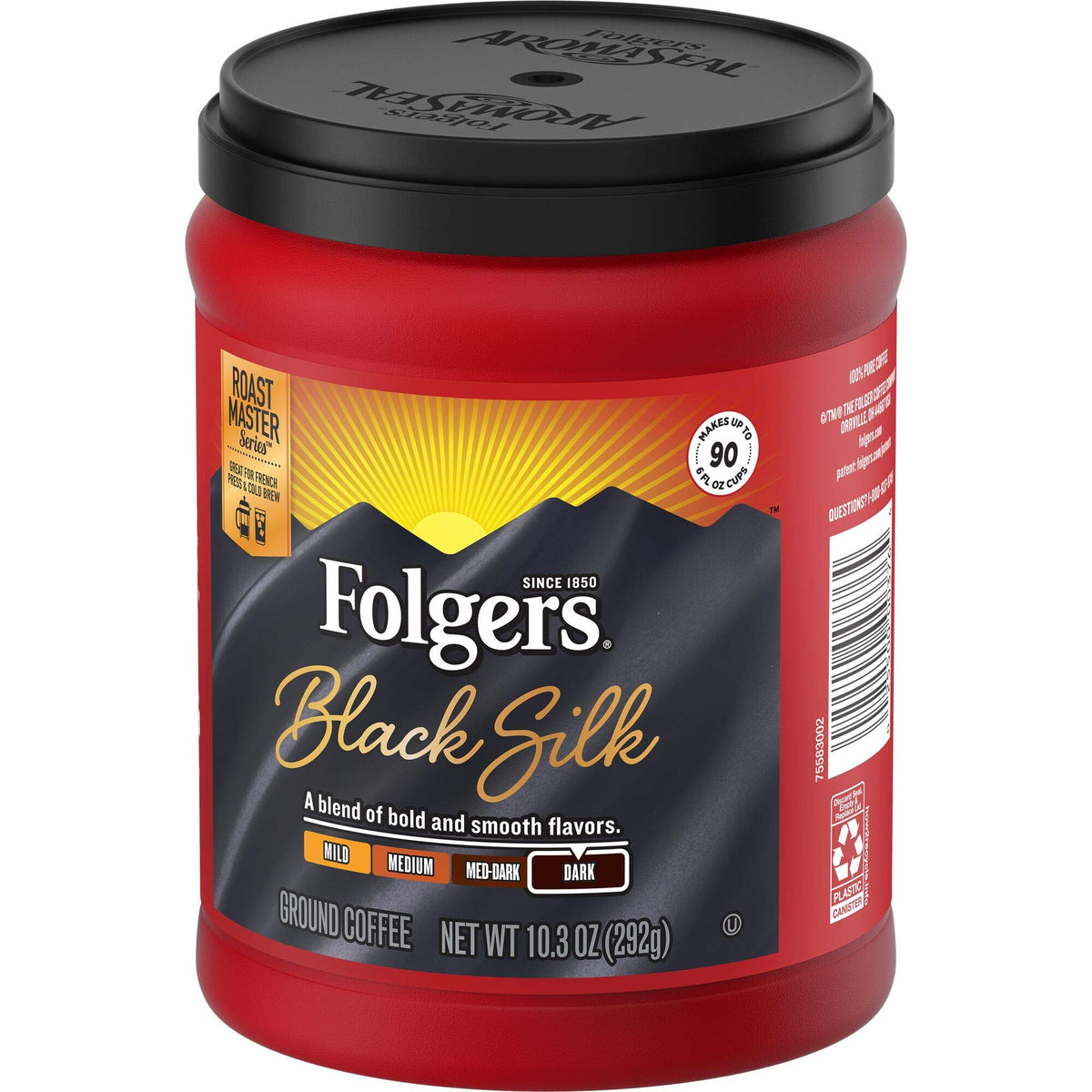Folgers Black Silk pour-over setup highlighting rich, dark notes