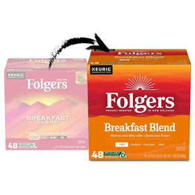 Aromatic Folgers Breakfast Blend fills the kitchen with welcoming aroma.