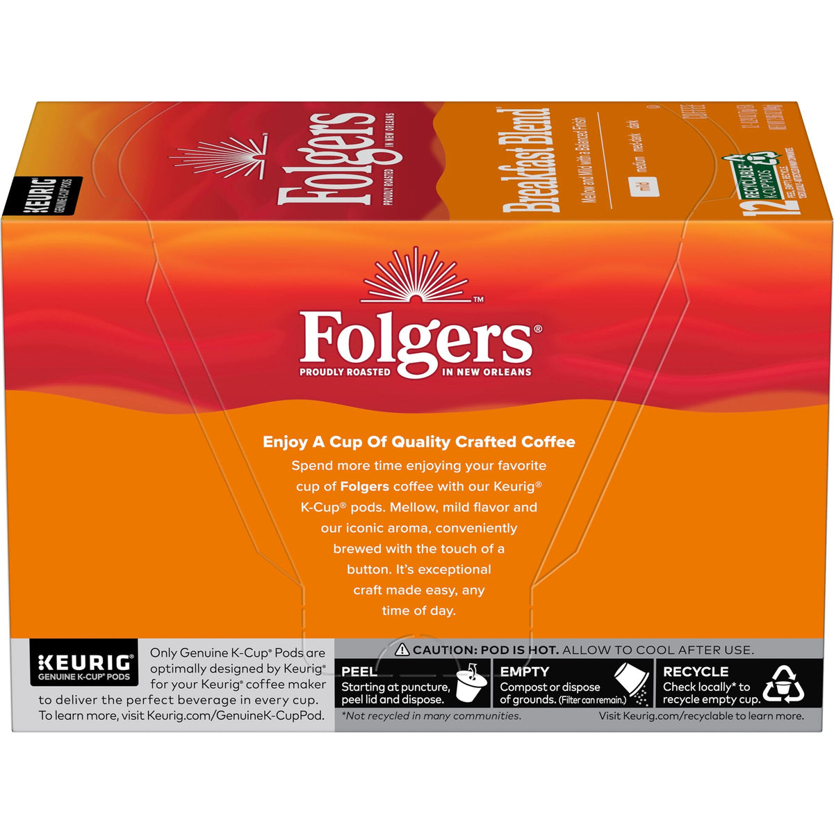 Folgers Breakfast Blend K-Cup pods in close-up, designed for fast, convenient brewing.