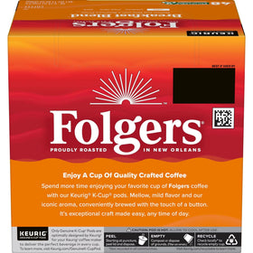 Folgers Breakfast Blend K-Cup pods for a smooth, mild coffee anytime.