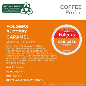 Folgers Caramel Drizzle brew glowing on a cozy kitchen setup.