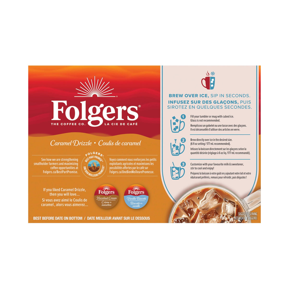 Folgers Caramel Drizzle on a kitchen shelf inviting a tasting moment.