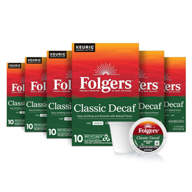 Folgers Classic Decaf K-Cup box set ready for quick mornings.
