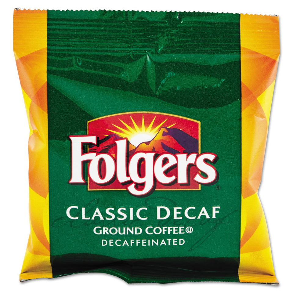 Folgers Classic Decaf coffee pre-measured filter packs for consistent flavor in every pot.