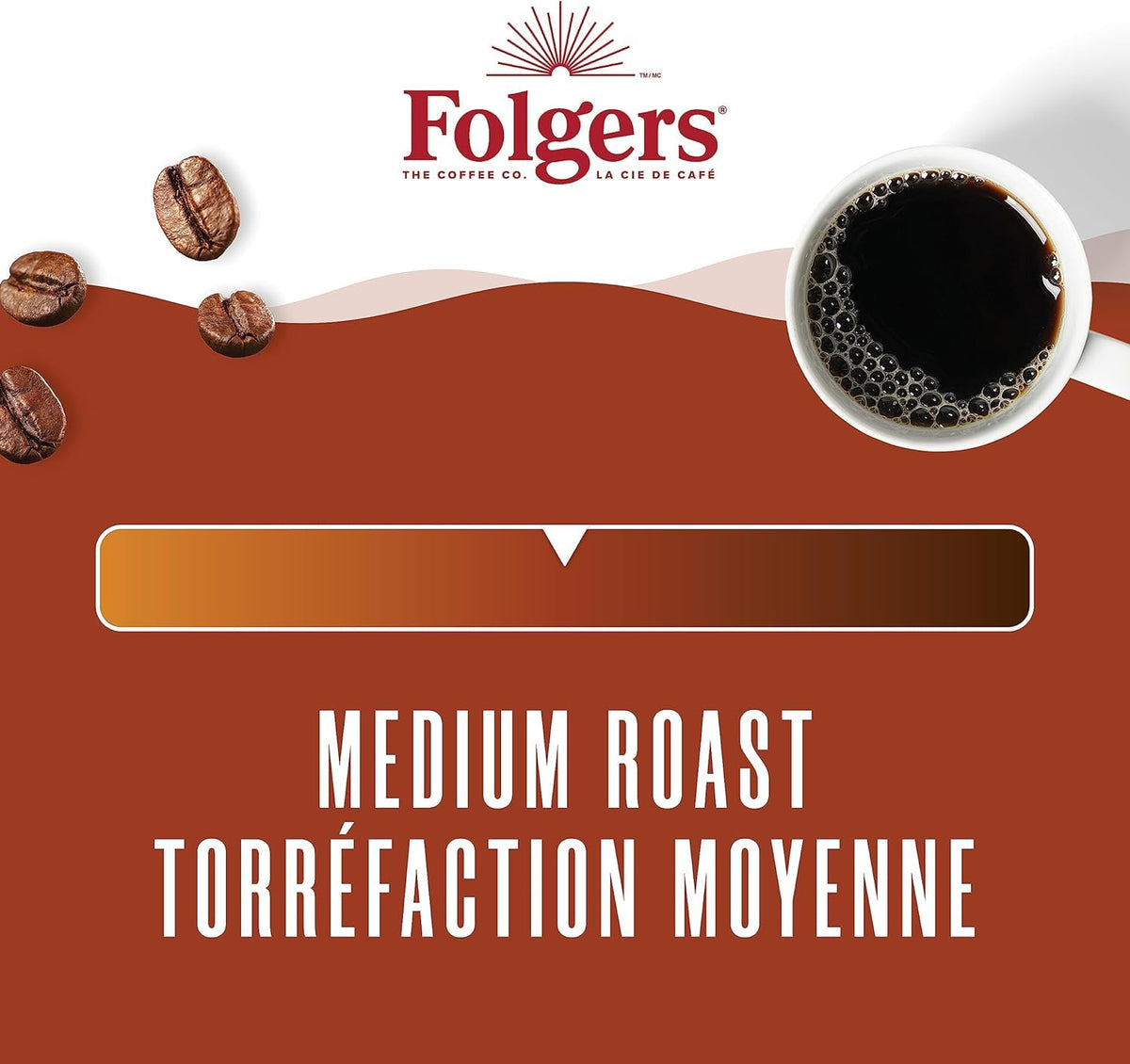 Folgers Classic Roast 816g canister side view showing sturdy lid and seal.