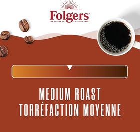 Folgers Classic Roast 816g canister side view showing sturdy lid and seal.