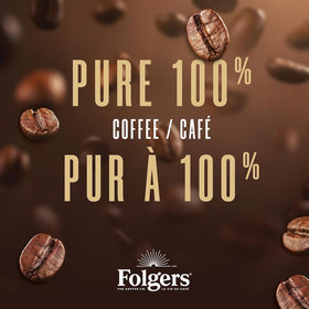 Folgers Classic Roast aroma steam over a cup emphasizing inviting flavor.