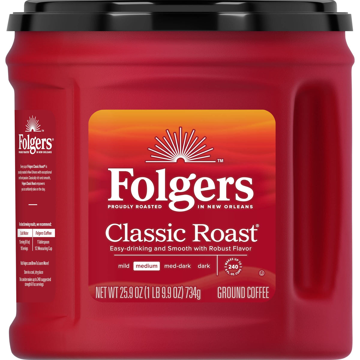 Ground coffee ready for a reliable brew with Folgers Classic Roast