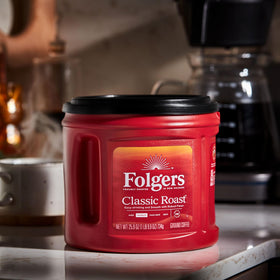 Folgers Classic Roast coffee pour over mug demonstrates smooth, versatile brewing for any method.
