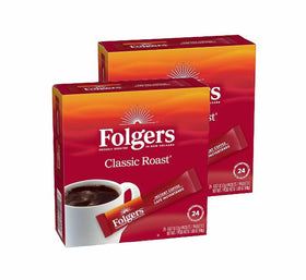 Folgers Classic Roast Instant Coffee box front for quick on-the-go mornings.