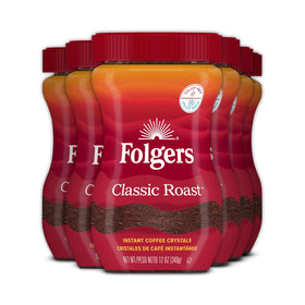Folgers Classic Roast instant coffee jar pack front view for quick mornings.