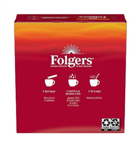 Folgers Classic Roast coffee pour shot demonstrating quick brew with hot water.
