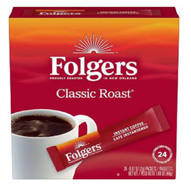 Folgers Classic Roast single-serve packet ready for fast, flavorful brews.